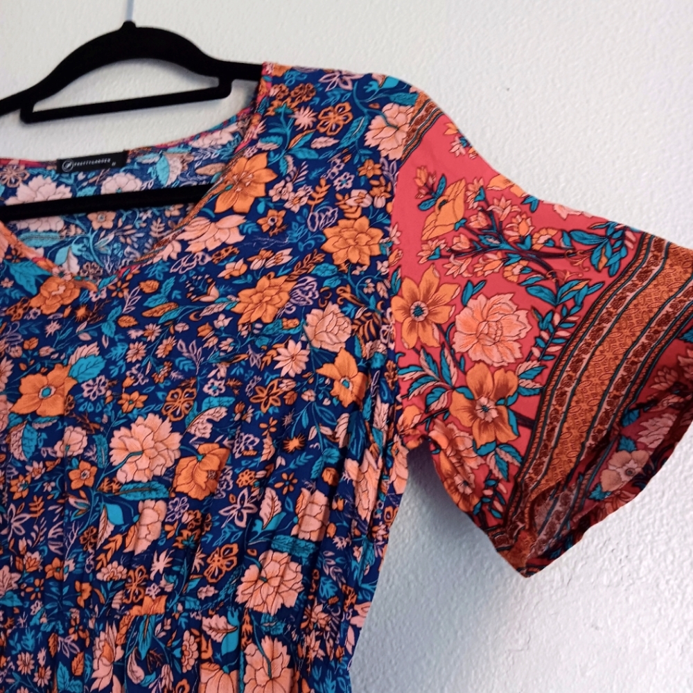 Bohemian Pretty Garden A-line Little maxi dress v-neck Floral Multi size.med - Picture 10 of 14